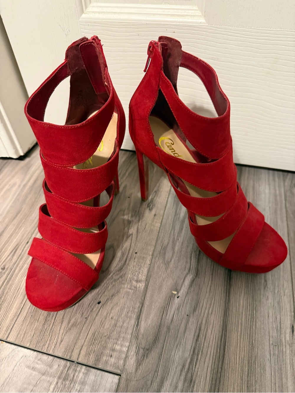 Candie's Red Suede Strappy 4inch High Heel Sandals